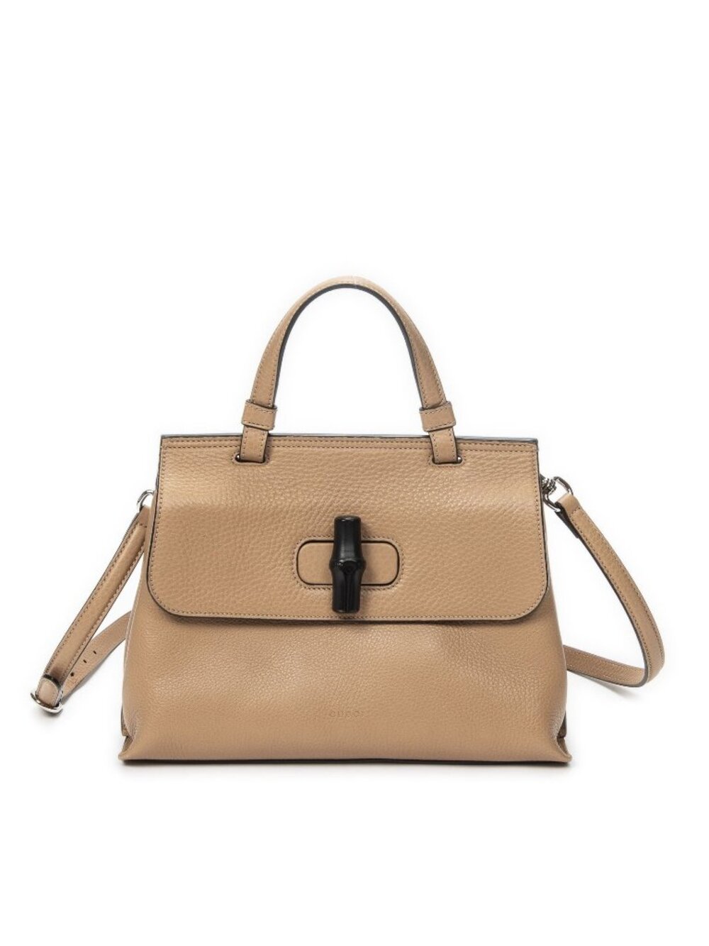Gucci Small Bamboo Top Handle Flap Bag Beige Gray Leather